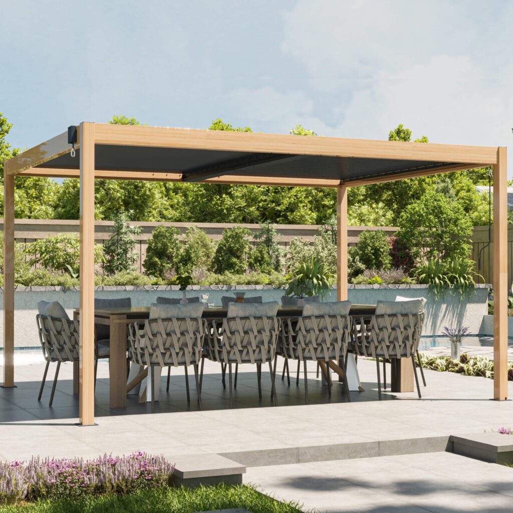 Pérgola bioclimática 3x4m | Lamas de aluminio y acero | Carmona Madera ...