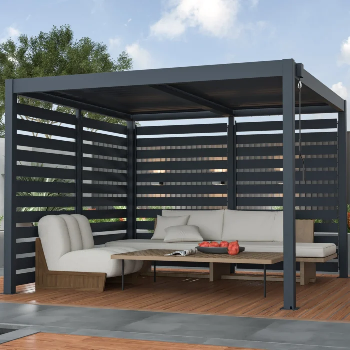 Persiana lateral ajustable de aluminio antracita para pérgola | 3m