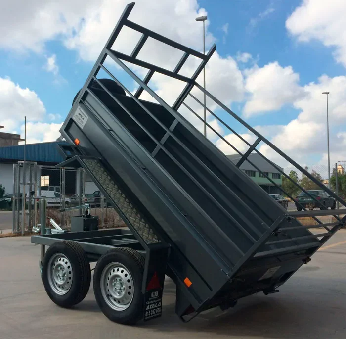 Remolque basculante hidráulico de 2 ejes con ruedas externas