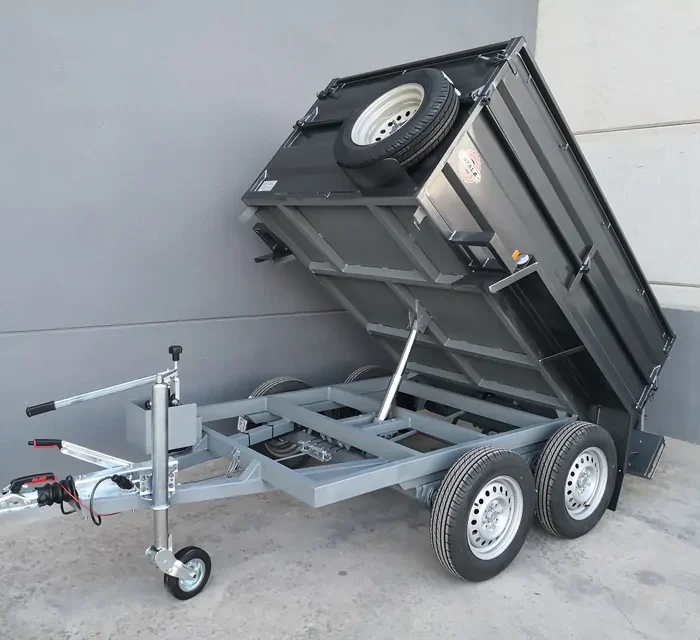 Remolque basculante hidráulico de 2 ejes con soporte lateral – Ruedas en el exterior